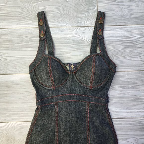 Rare Vintage Y2K Lip Service Rockabilly Rumble Denium Padded Bustier Dress - Picture 3 of 8
